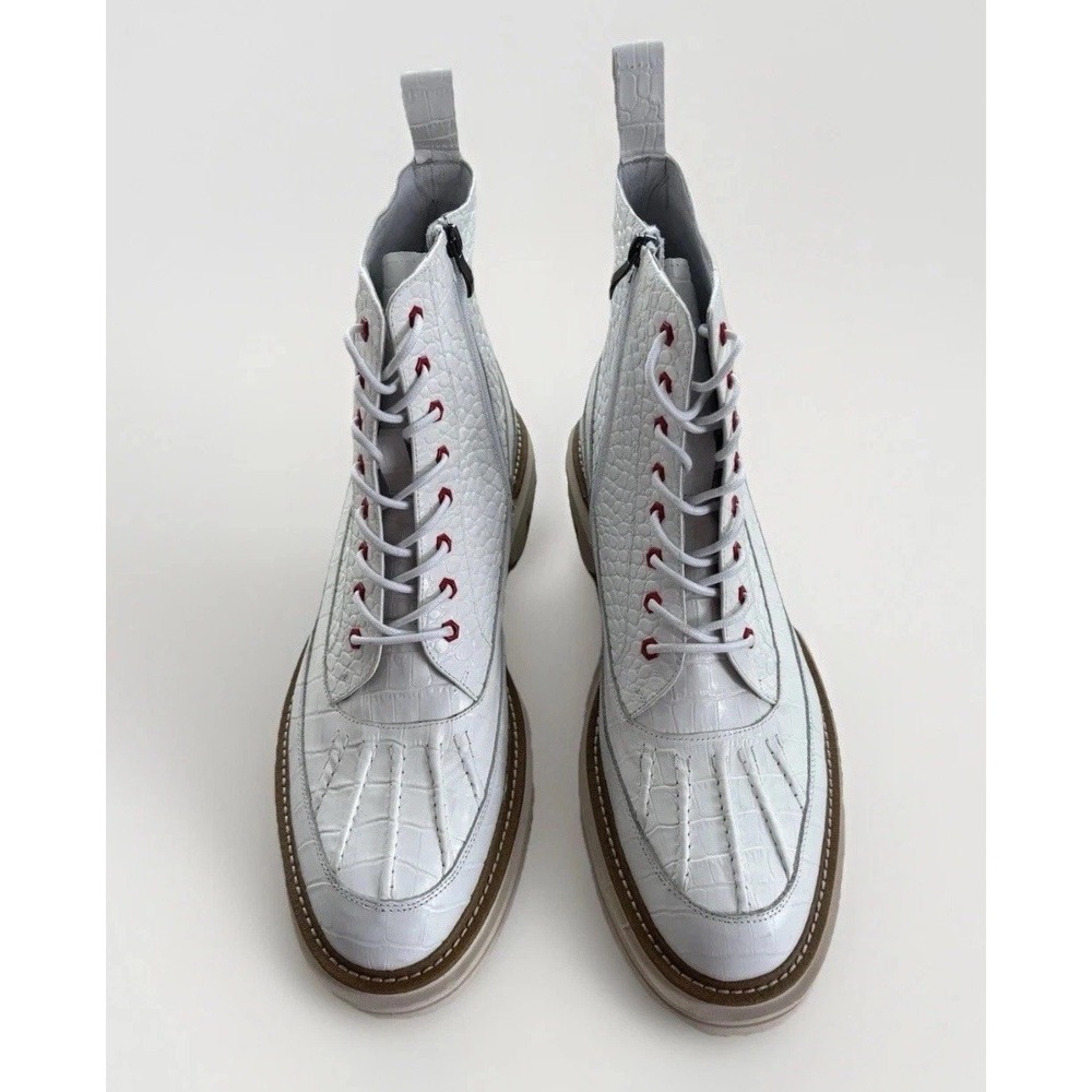 Marc Nolan Odin Mens Lace Up Combat Style Boot Sz 15, White, Faux Snakeskin
